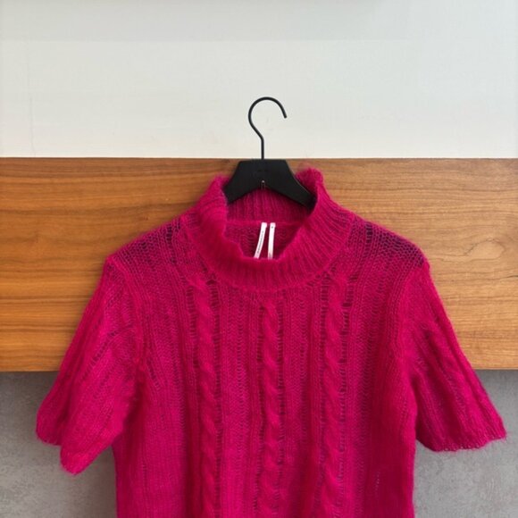 Anthropologie fuchsia mock neck with short sleeves sweater, Size XL - Picture 2 of 11